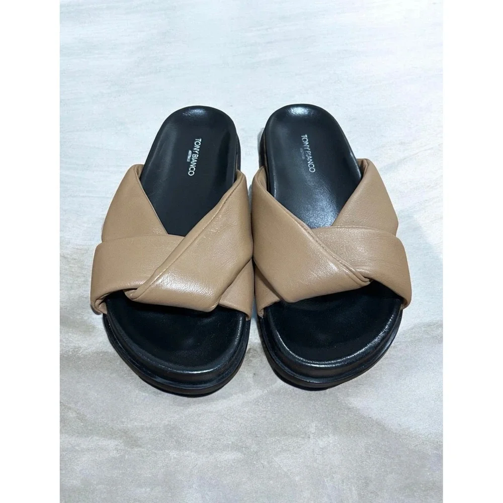 TONY BIANCO Ives Leather Slide Sandals Taupe Brown Black Sole EU 36 Comfort